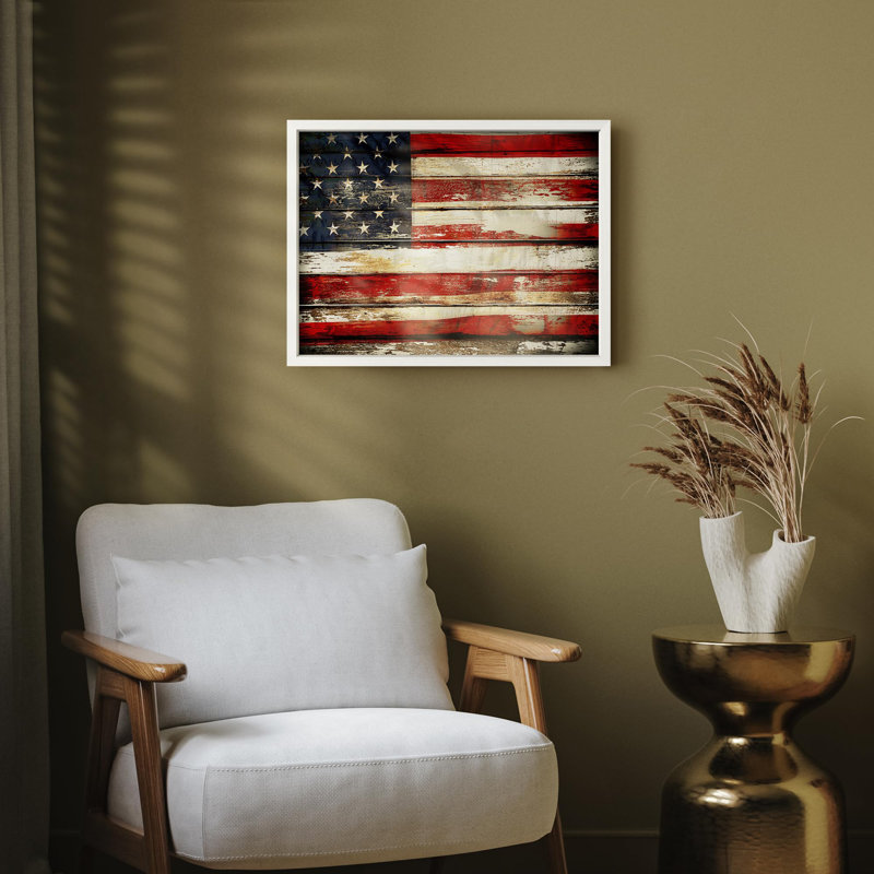 Drapeau américain grunge avec détails bruns, nature, illustration moderne, petit décor, œuvre d'art moderne, Blanc