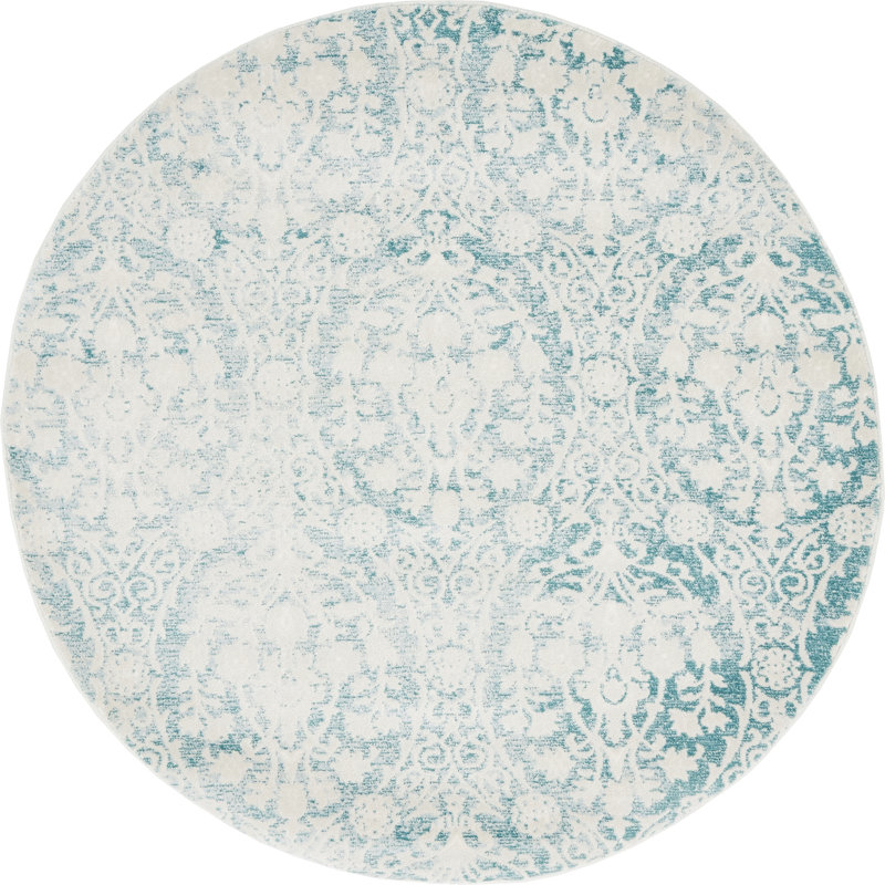 Tapis bleu clair / ivoire Teadora, Rond 6 pi 1 po