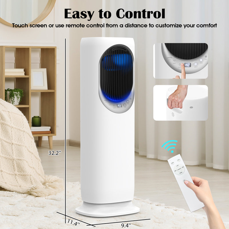 Ventilateur tour et chauffage combinés avec humidification, ventilateur 4 en 1 pour l'intérieur, minuterie 12H, protection contre le basculement