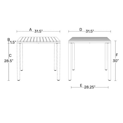 Table de salle à manger d'extérieur carrée 31,5 "avec structure en métal Jackqueline