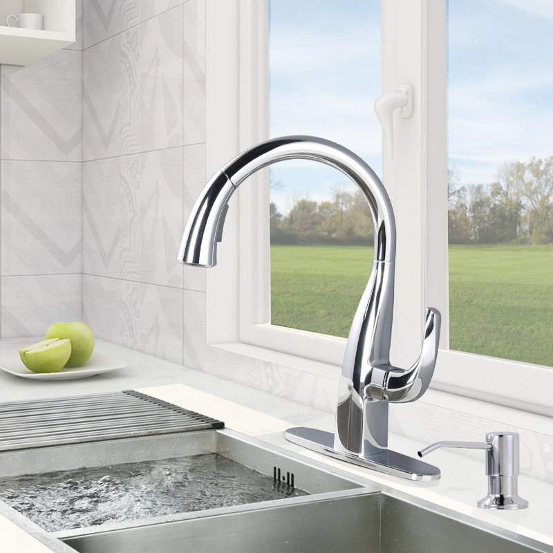 WOWOW Kitchen Faucet with Soap Dispenser, Chrome