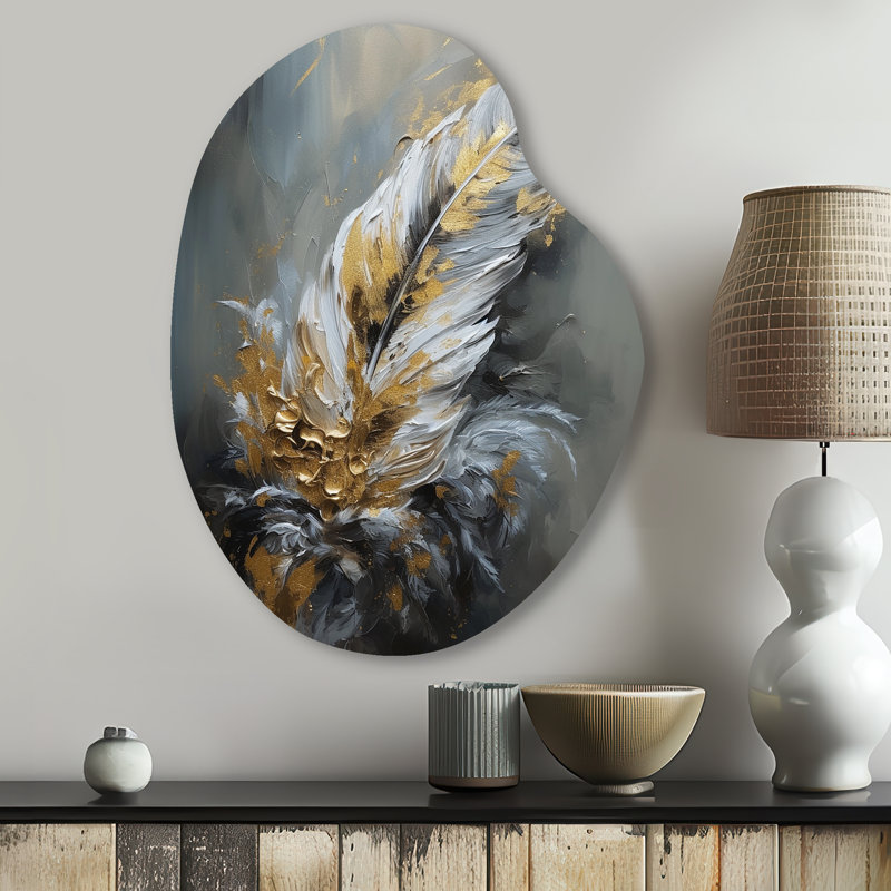 Yara - Asymmetric Glam Feather, impression murale sculpture en métal Freeform, H 30 po x l 22 po x P 1 po