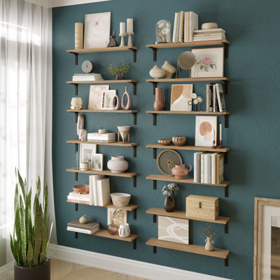 Bibliothèque flottante 24 po x 4,5 po pour le salon et le bureau, tablettes rustiques pour le rangement de la cuisine, tablettes suspendues pour le mur, tablettes en bois pour fournitures de bureau, fixation murale, noyer, 14 pièces