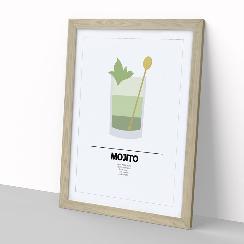 Mojito Cocktail - Picture Frame Graphic Art, Oak Framed, 48cm H x 36cm W x 2cm D