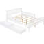Lit double en bois robuste avec garde-corps et deux tiroirs de rangement, plateforme de couleur blanche-264620914-264620915