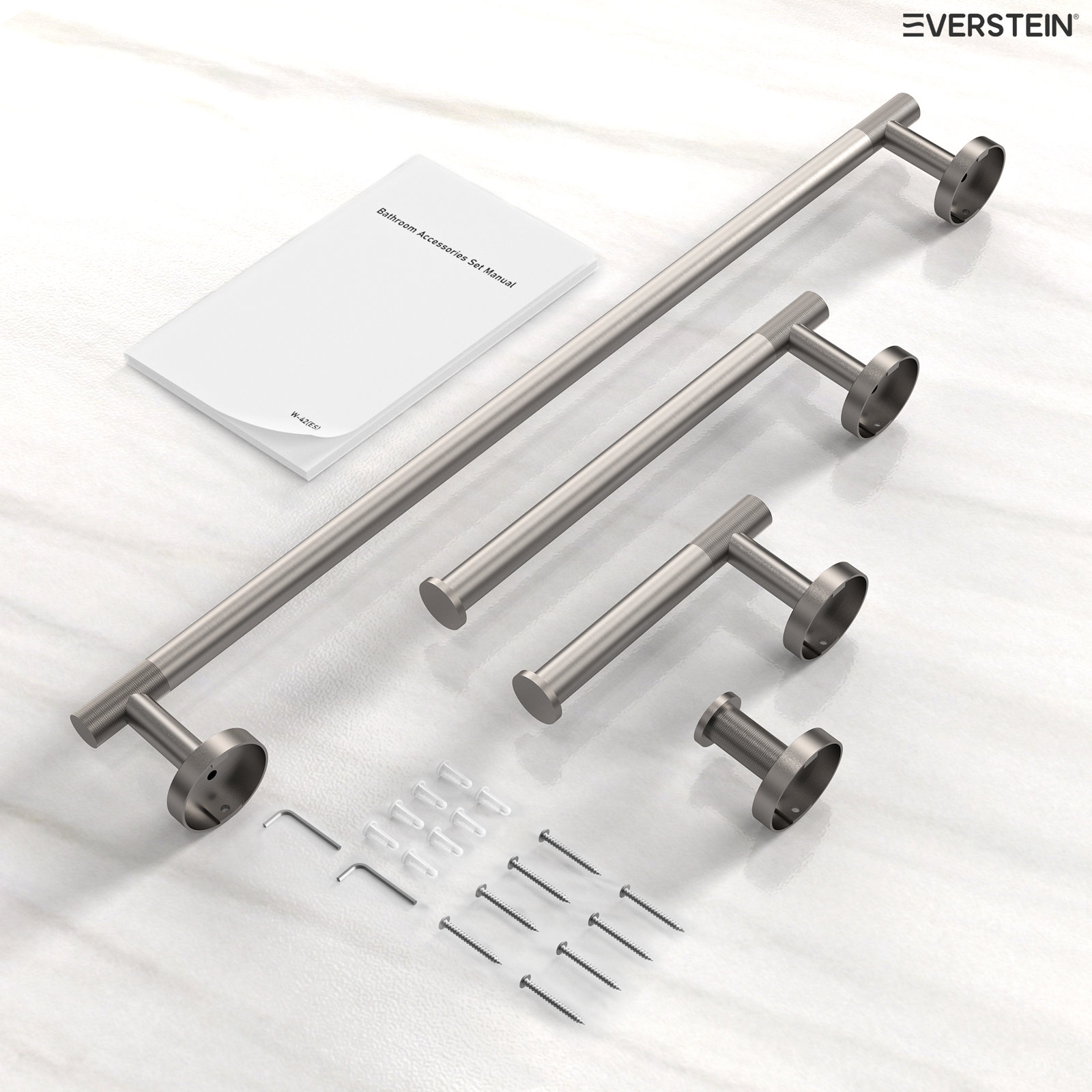 Knurled 4-Piece Stainless Steel Bath Hardware Set, Brushed Nickel