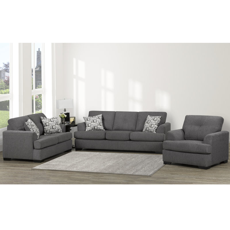 Canapé, causeuse et fauteuil en tissu Abilio, Polyester graphite
