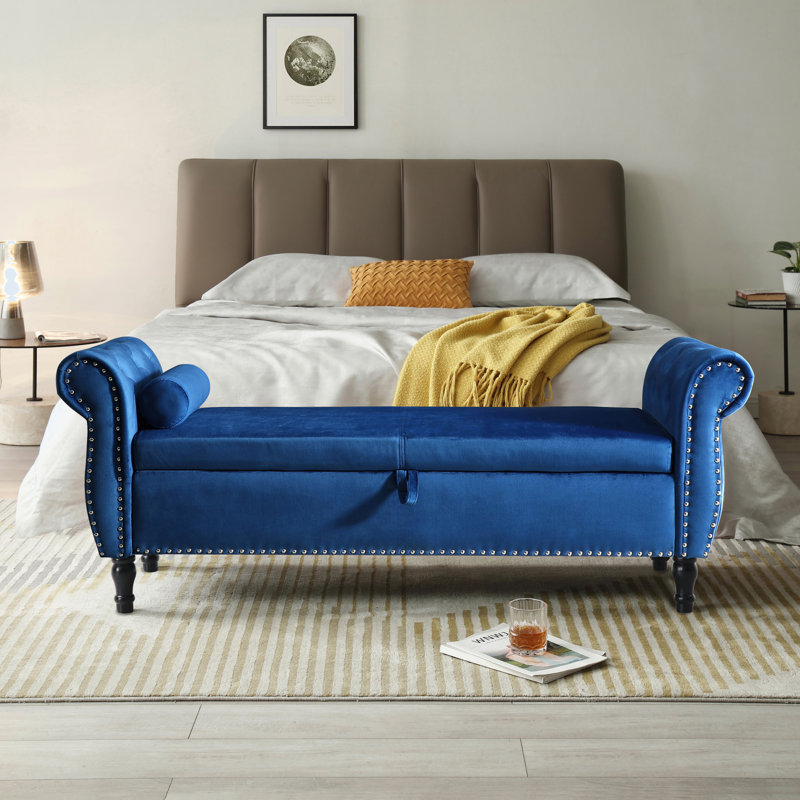 Banc de rangement rembourré Lalita, Bleu