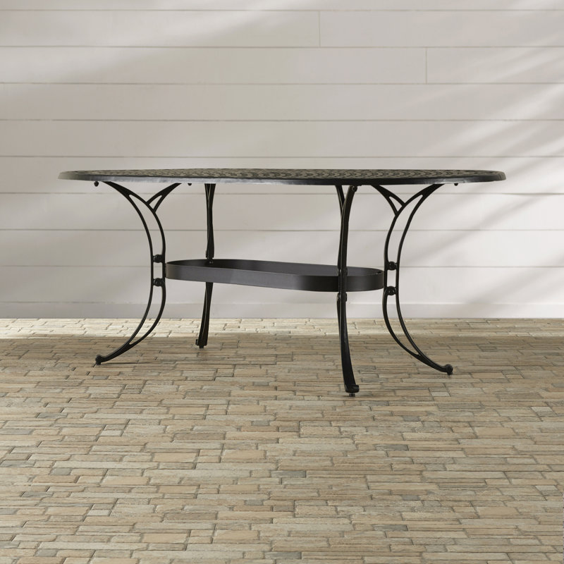 Saoirse Oval Metal Outdoor Dining Table With Umbrella Hole , 72'' in. W 42'' in. D, Black