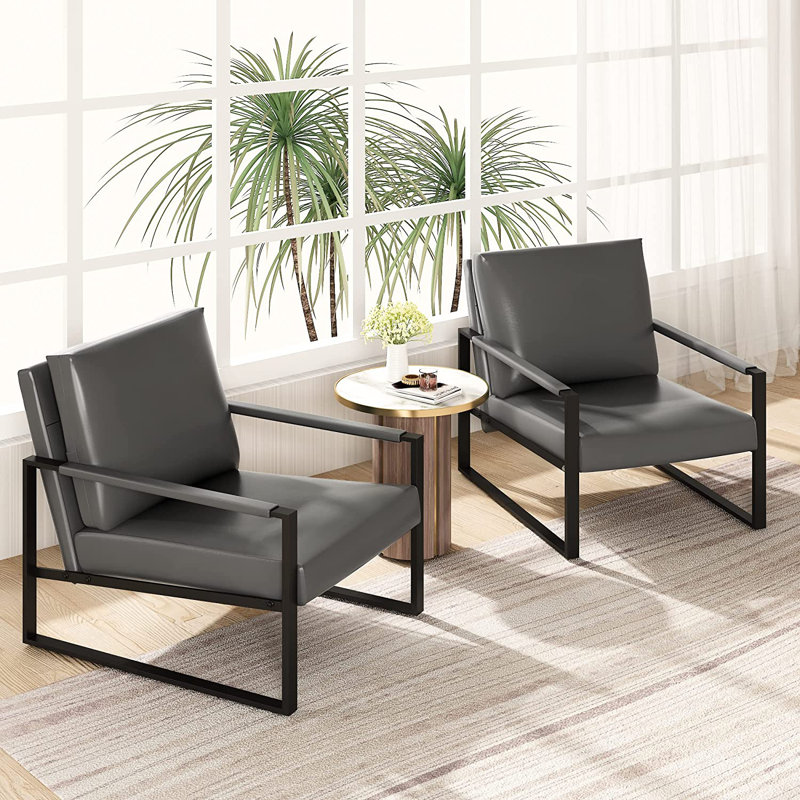 Angellina Faux Leather Armchair, Gray Faux Leather