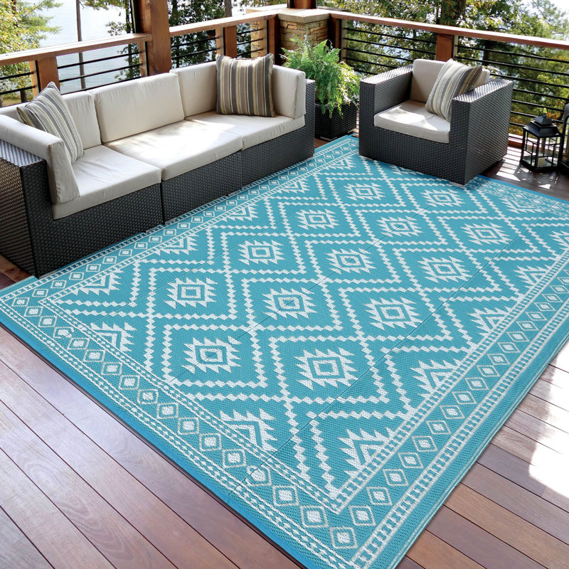 Waterproof Reversible Outdoor Rug Plastic Patio Carpet Easy-Clean Mat for RV, Camping, Deck, Picnic, Backyard, Beach Modern Design