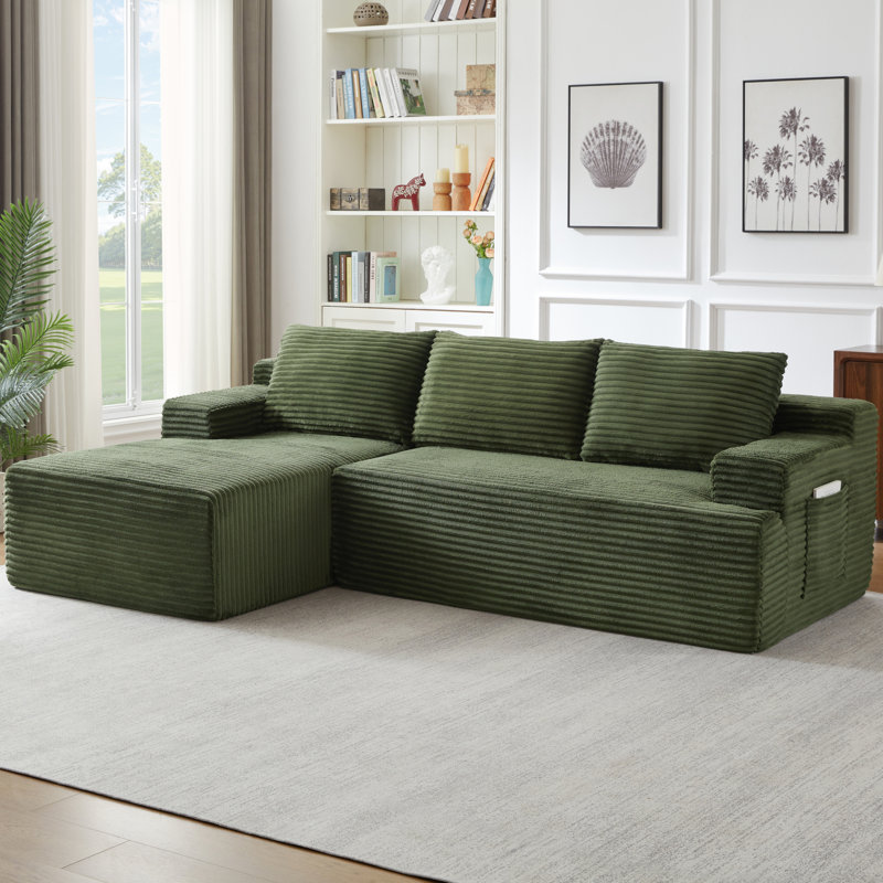 Canapé modulaire multifonctionnel vert avec tissu velours côtelé, aucun assemblage requis