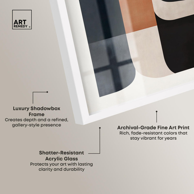 «Intersecting Arcs I Shadowbox Print Midcentury Art» par Art Remedy, H 21 po x l 17 po, Blanc