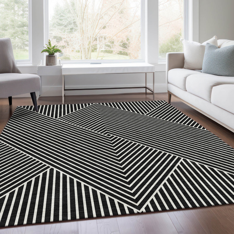 Tapis noir Prisco lavable à la machine de qualité supérieure, Rectangle 9 pi x 12 pi
