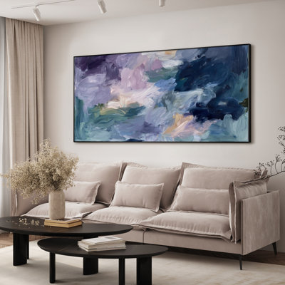 Très grand imprimé mural d'art sur toile - La couleur abstraite mauve et bleue douce mélange le décor de l'œuvre pour le salon ou la chambre à coucher - «Assemblage requis du cadre (cadre non fini)»