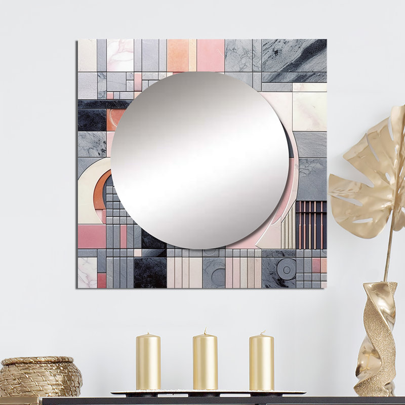 Jahmeki - Décoration murale miroir carré à formes abstraites roses à angles abstraits III pour chambre à coucher