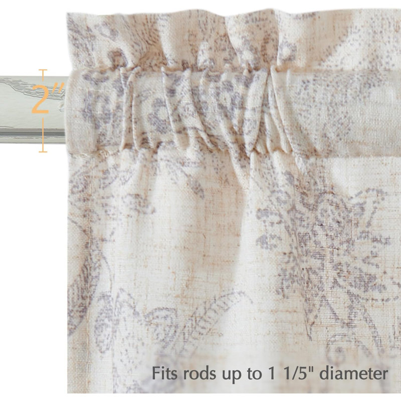 Rideaux de cuisine floraux, L 26 po x L 24 po, Gris verveine sur beige