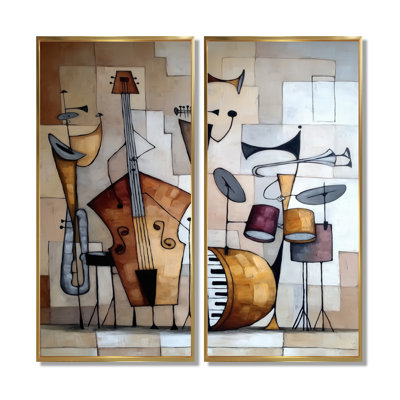 «Abstract Jazz Band In New York City», reproduction d'art sur toile, art mural rétro brun, 2 pièces