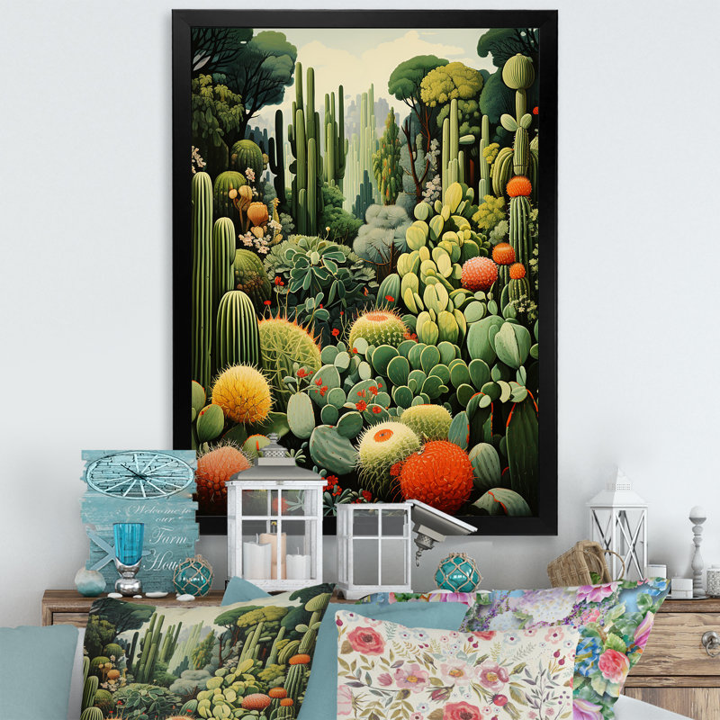 Cactus olive oasis sur toile, H 40 po x l 30 po x P 1,5 po, Cadre simple noir