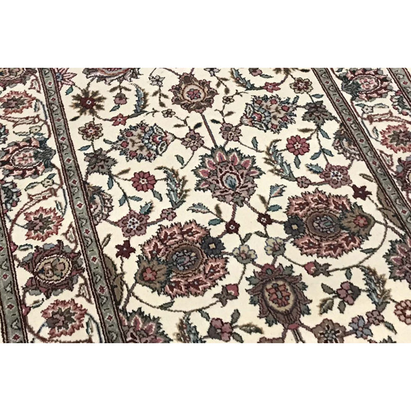 Tapis en laine ivoire/rouge 2 pi 6 po x 10 pi à main one-of-kind noué la