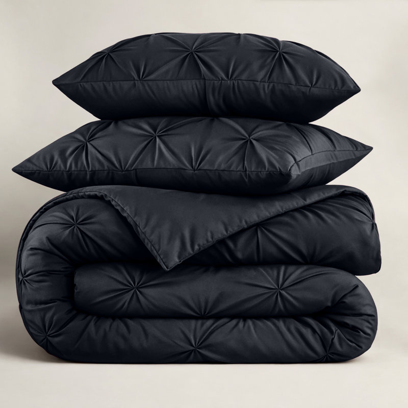 Luxurious Microfiber Pintuck Duvet Cover Set – Soft, Breathable & Wrinkle-Resistant Bedding for All-Season Comfort, Black