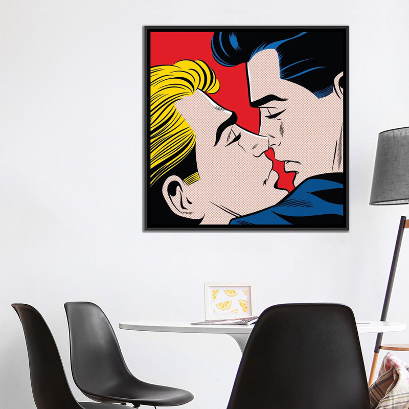 « Kiss » par Joseph McDermott-imprimé, H 37 po x l 37 po x P 1,5 po, Toile avec cadre noir