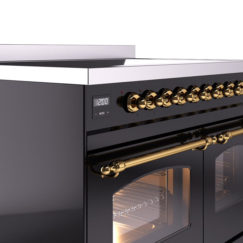 ILVE Nostalgie II Series 40 inch Induction Range with 6 Induction Elements (Glass Door), Glossy Black/Brass