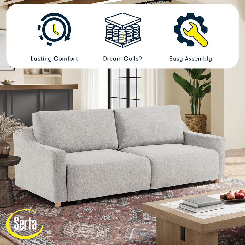 Serta Gabi 90.2" Queen Size Convertible Sleeper Sofa, Lift and Fold Wall Hugger, Chenille, Cream Chenille