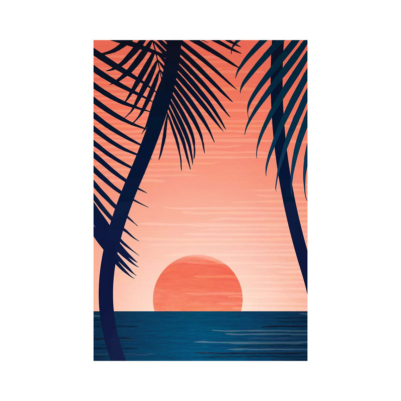 Tropical Beach Sunset by Modern Tropical - Wrapped Canvas Painting, 101.6 cm H x 66.04 cm W