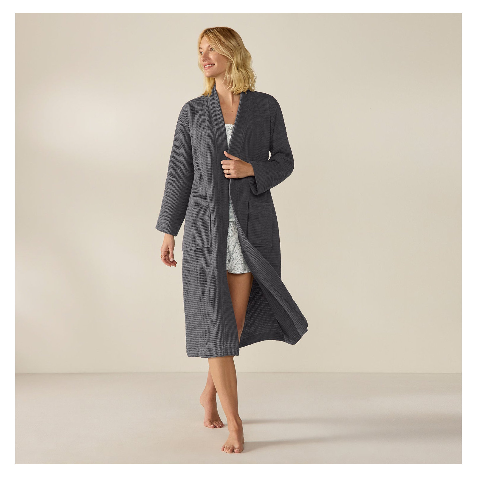 Unisex Organic Waffle Robe, Small/Medium, Shadow