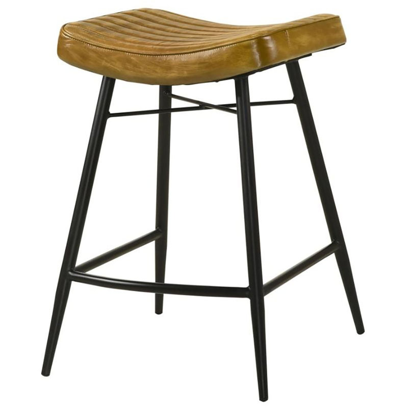 Tabouret rembourré avec structure en métal Floriène, Tabouret de comptoir (siège d'une hauteur de 25 p, Chameau antique