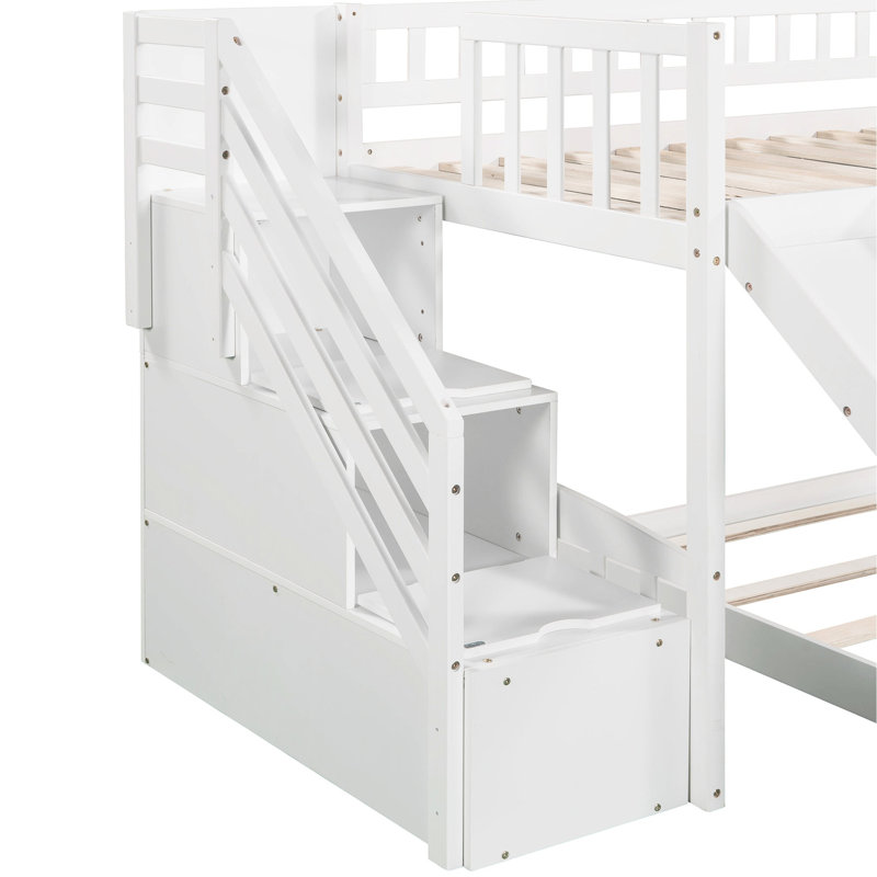 Lit simple au-dessus de lits superposés avec tiroirs et conceptions d'escalade polyvalentes