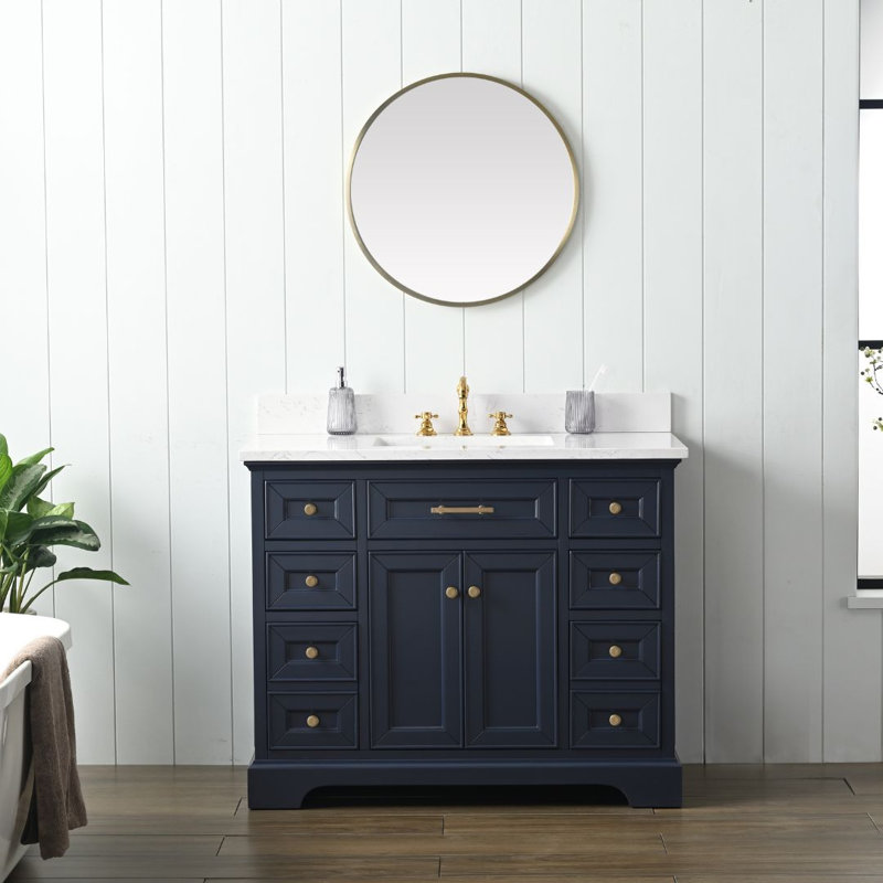 Thompson 42" W Single Bathroom Vanity, Indigo Blue/Brushed Gold