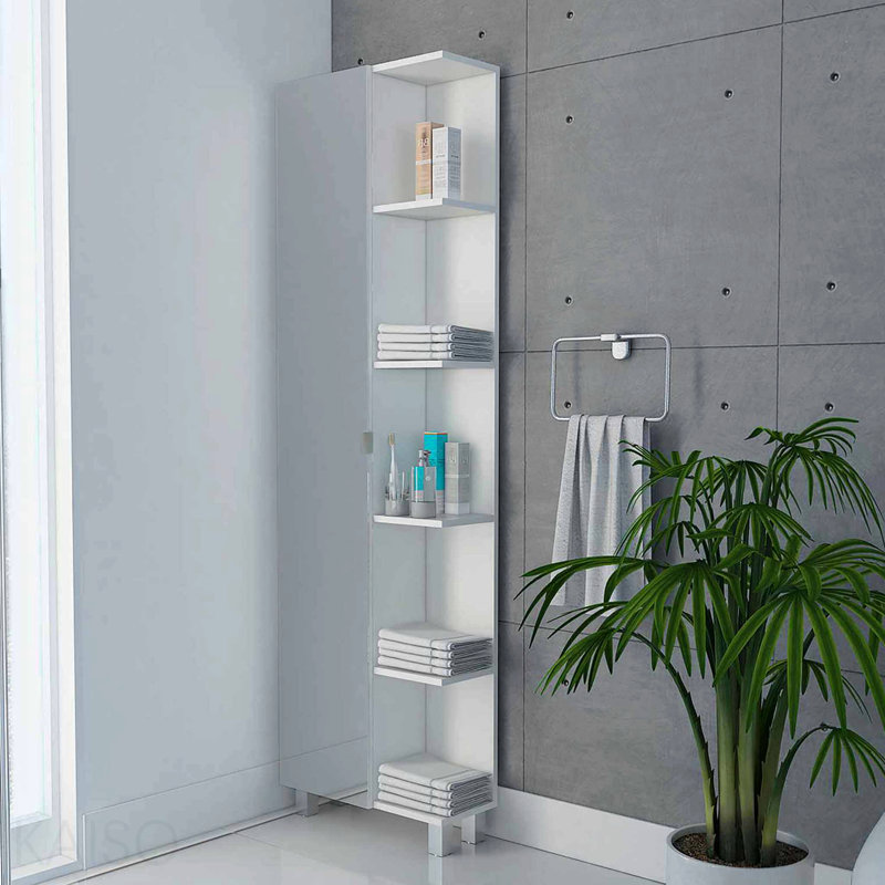 Armoire à linge à 5 tablettes avec miroir, Blanc