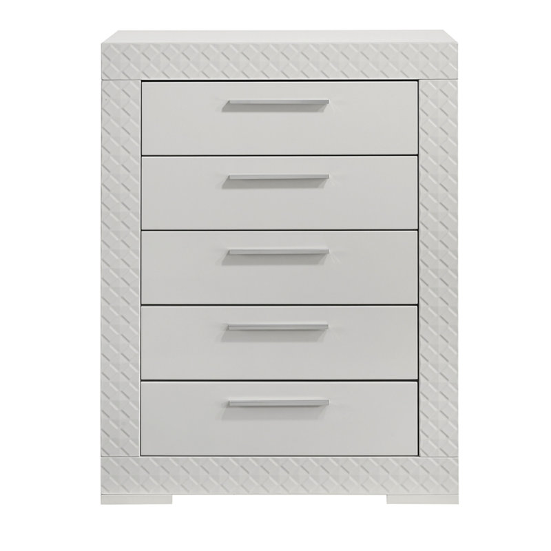 Commode 5 tiroirs en bois blanc Blanca