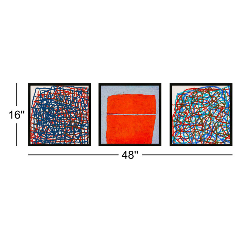 Tangerine. Set Of 3 Print by Stephanie Dennis, 16" H x 48" W  x 1.25" D, Black