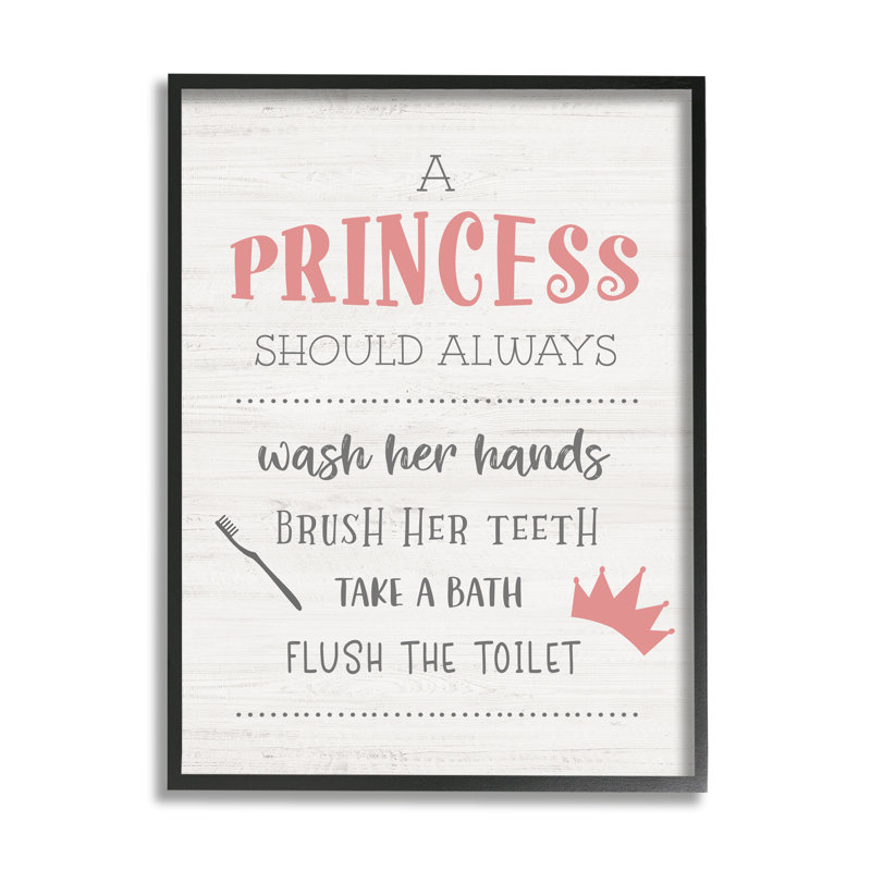Princesse, salle de bain, règles, règles d'hygiène, plaque rose sur plaque, par Natalie Carpentieri, H 14 po x l 11 po
