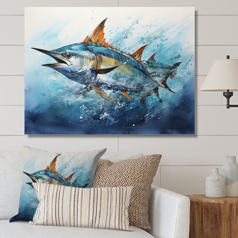 Fishing Majestic Marlins I - Fishing Framed Canvas Print Hunting Wall Art, 16" H x 32" W x 1" D, Wrapped Canvas