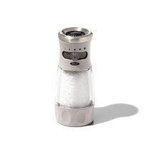 Electric Salt and Pepper Grinder Set-Battery Operated Stainless Steel Mill  (2)with led light -Automatic one-handed operation shaker - Acacia Wood base