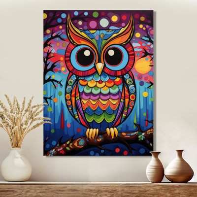 Colorful Owl Stocking At Night II - Owl Animal Wall Decor