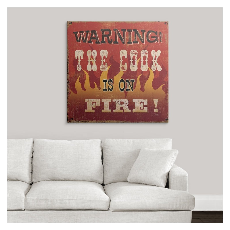 « the cook is on fire », art textuel, H 35 po x l 35 po x P 1,5 po, Toile
