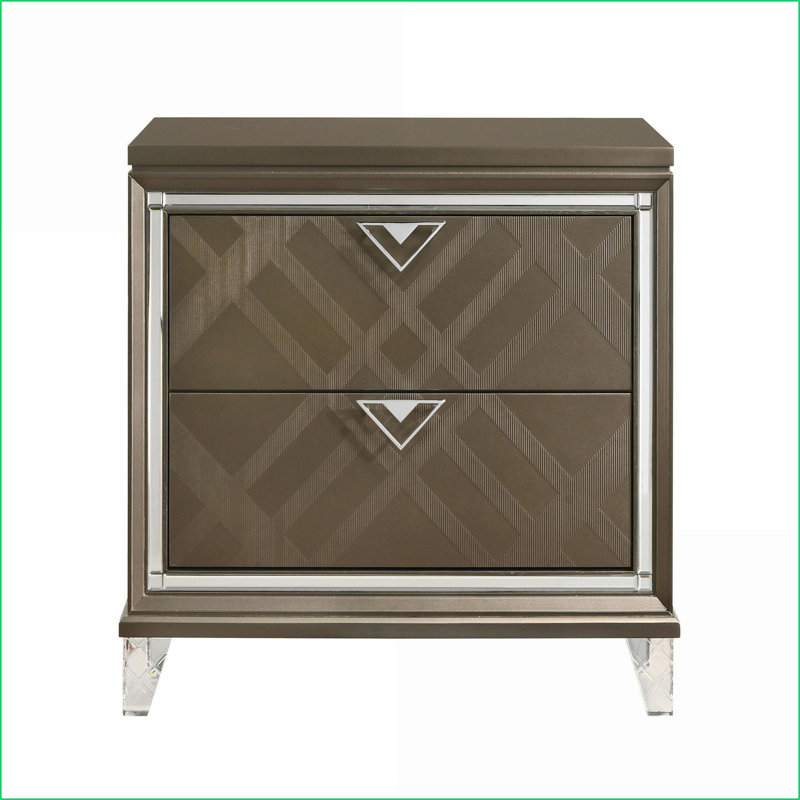 Dark Champagne 2-Drawer Glamorous Modern Nightstand