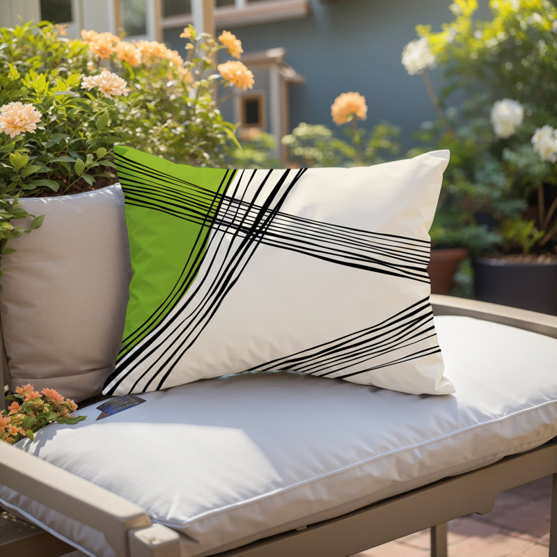 Cassie Abstract Outdoor Reversible Throw Pillow, Chartreuse, 18"H x 25"W