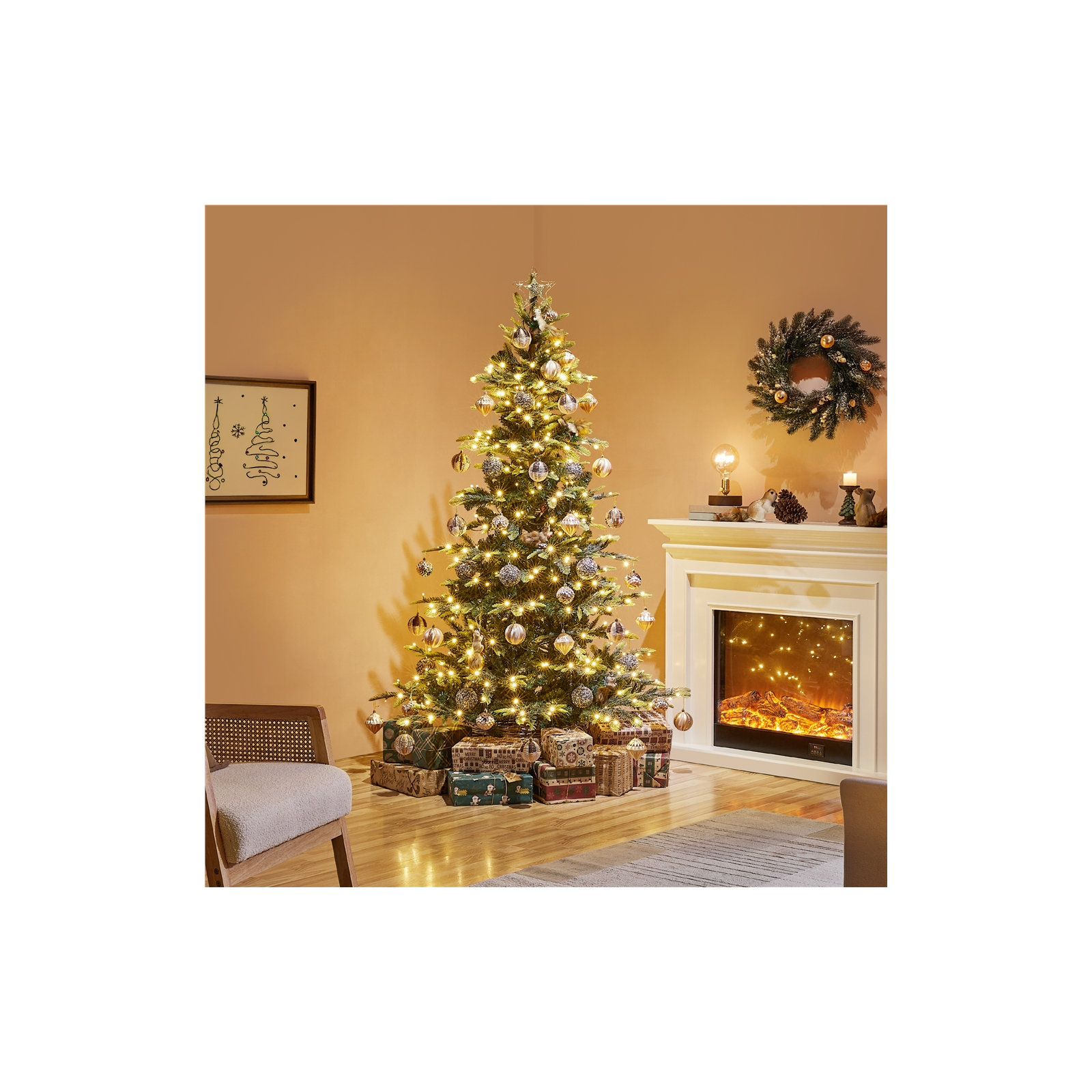 Jahwan Lighted Artificial Fir Christmas Tree, 6'
