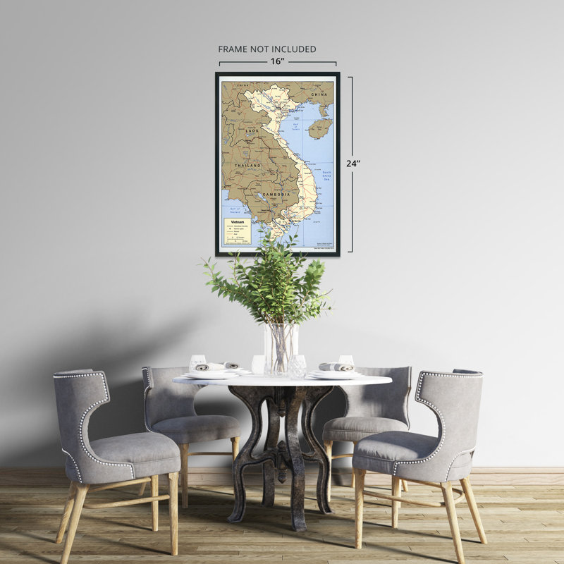 "Carte du Viêt Nam" de 2001, art mural sur papier, H 24 po x l 16 po x P 0,1 po