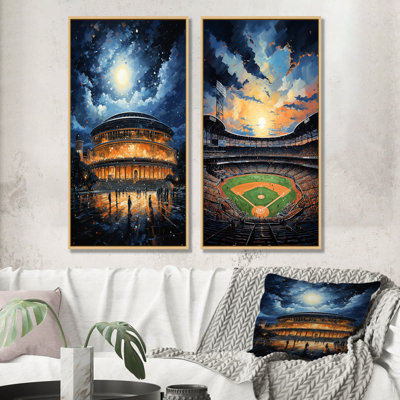 Stadium In Spotlight Pointillism Painting - Stadiums Wall Decor Set Of 2