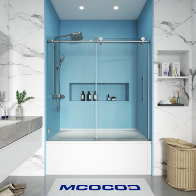 Porte de baignoire coulissante simple Opoc Mirage MCOCOD l 56 po - l 60 po x H 66 po avec verre transparent 5/16 po (8 mm)