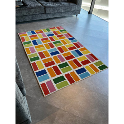 Multi-Colored Separated Geometric Square Shape Patterned Creative Modern Decorative Rug