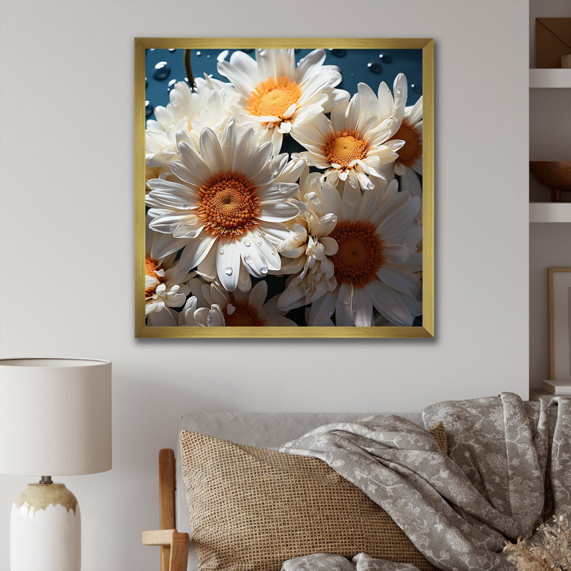 " White Daisy Bloom Elegance IV ", Gold Single Picture Framed, 36" H x 36" W x 1.5" D