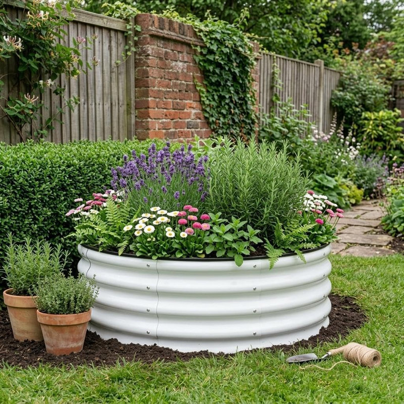 2-Pack Round Galvanized Raised Garden Planter Beds with Rubber Edge Trim & Gardening Gloves, for Vegetables, Herbs & Flowers, Circle